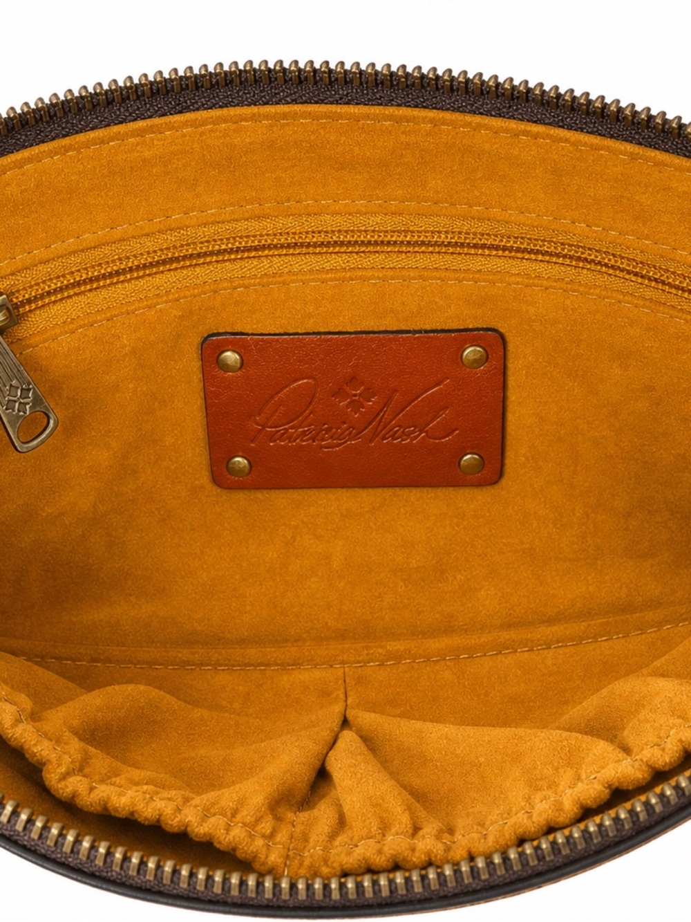 Patricia Nash Mustard Multi-Print Leather Wristlet Crossbody - Picture 3 of 3